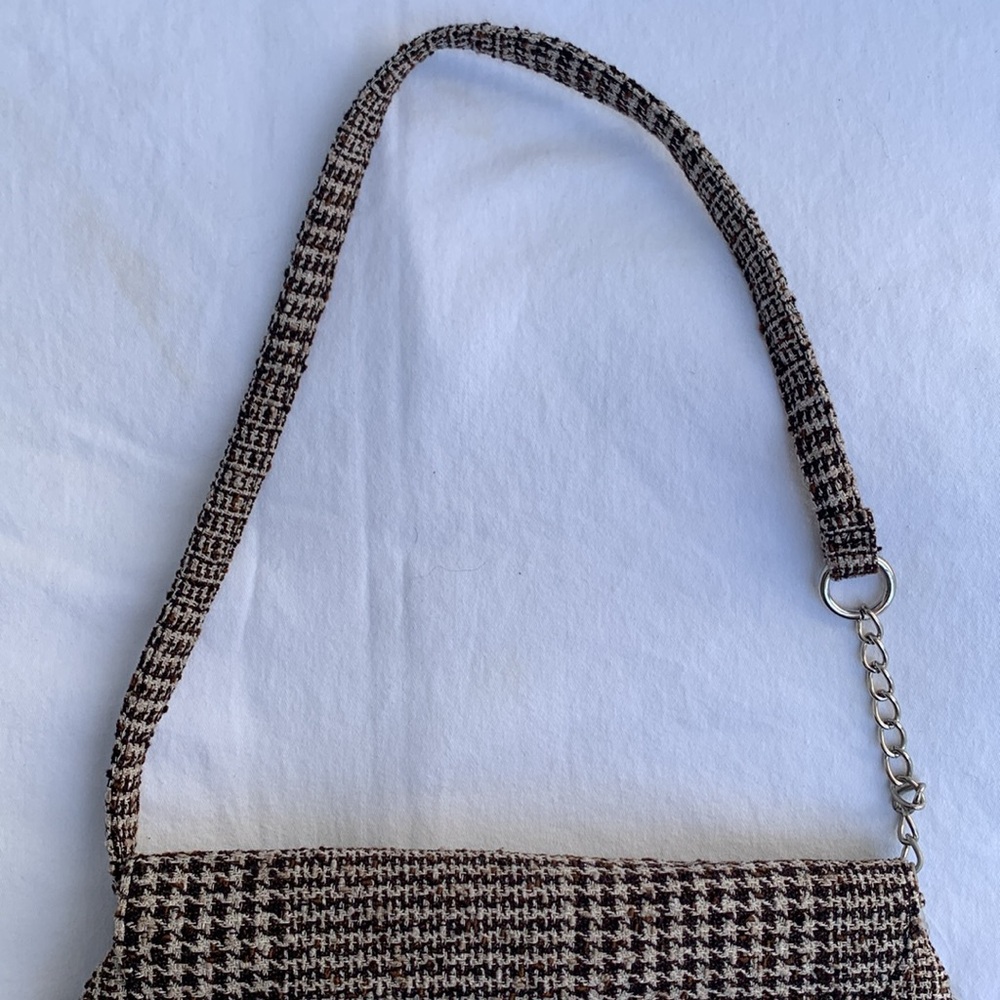 Large brown cream tweed clutch shoulder bag w/ rhinestone detail NWT Lane Bryant - Picture 5 of 14